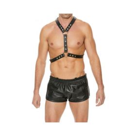 Premium Leather Harness With Metal Snaps Black