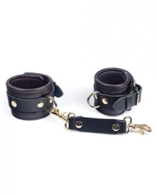 Spartacus Wrist Restraints - Brown Leather W/gold Accent Hardware