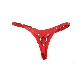 Leather Female Dildo Harness - RED