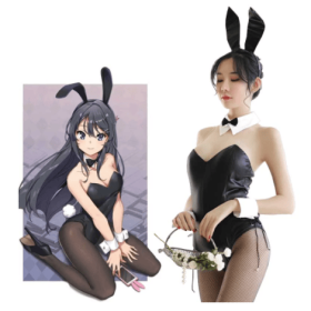 Seishun Buta Yarou wa Bunny Girl Senpai no Yume wo Minai Cosplay Halloween Costume for Girls Sexy Cute Bunny Faux Leather Rabbit (Color: No Stockings)