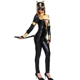 Leather Catwoman Costume Halloween Sexy Game Bodysuit With Tail (size: S)