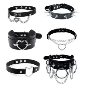 Harajuku Chocker Sexy Heart Lock Key Rivets Black Goth Punk Chokers Gothic Choker Necklace for Women Hip Hop Bondage Cosplay (Metal Color: Rivets)